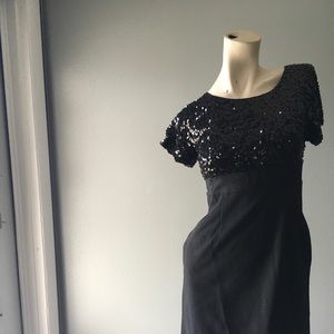 DKNY sequins top short sleeve empire’s waist formal black dress size 4